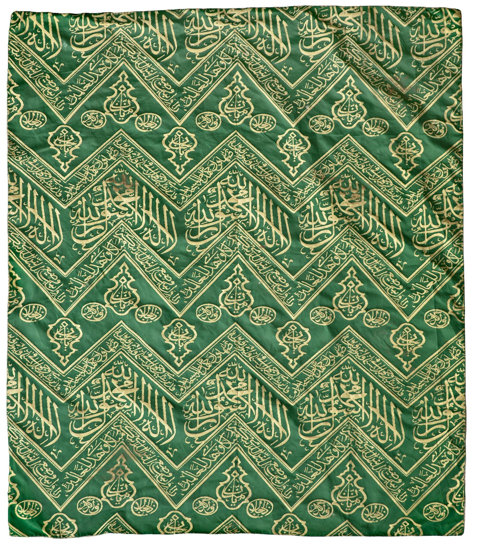 AN OTTOMAN GREEN KISWA TEXTILE FRAGMENT, TURKEY OR EGYPT, 20TH CENTURY (1 of 2)
