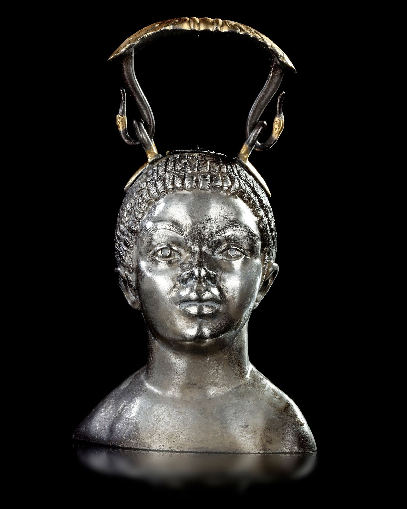 A SILVER BALSAMARIUM WITH THE BUST OF A YOUNG AFRICAN, 1ST CENTURY AD (1 of 7)