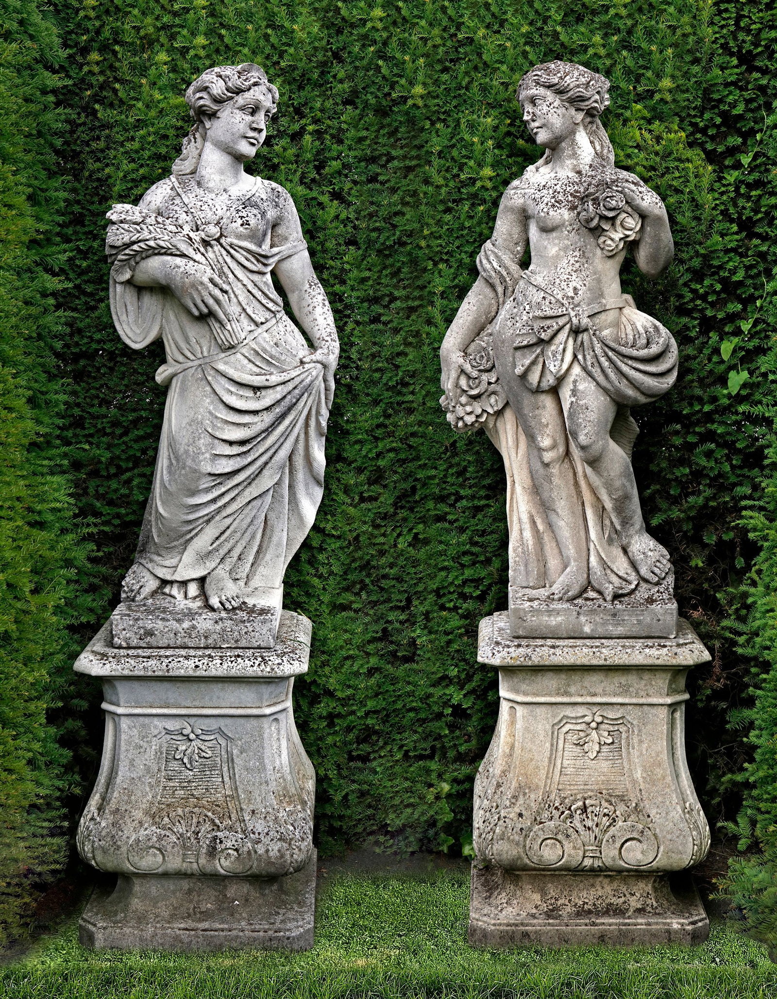 A PAIR OF CONTINENTAL SCULPTED LIMESTONE MODELS REPRESENTING SPRING AND SUMMER, 19TH CENTURY (1 of 1)