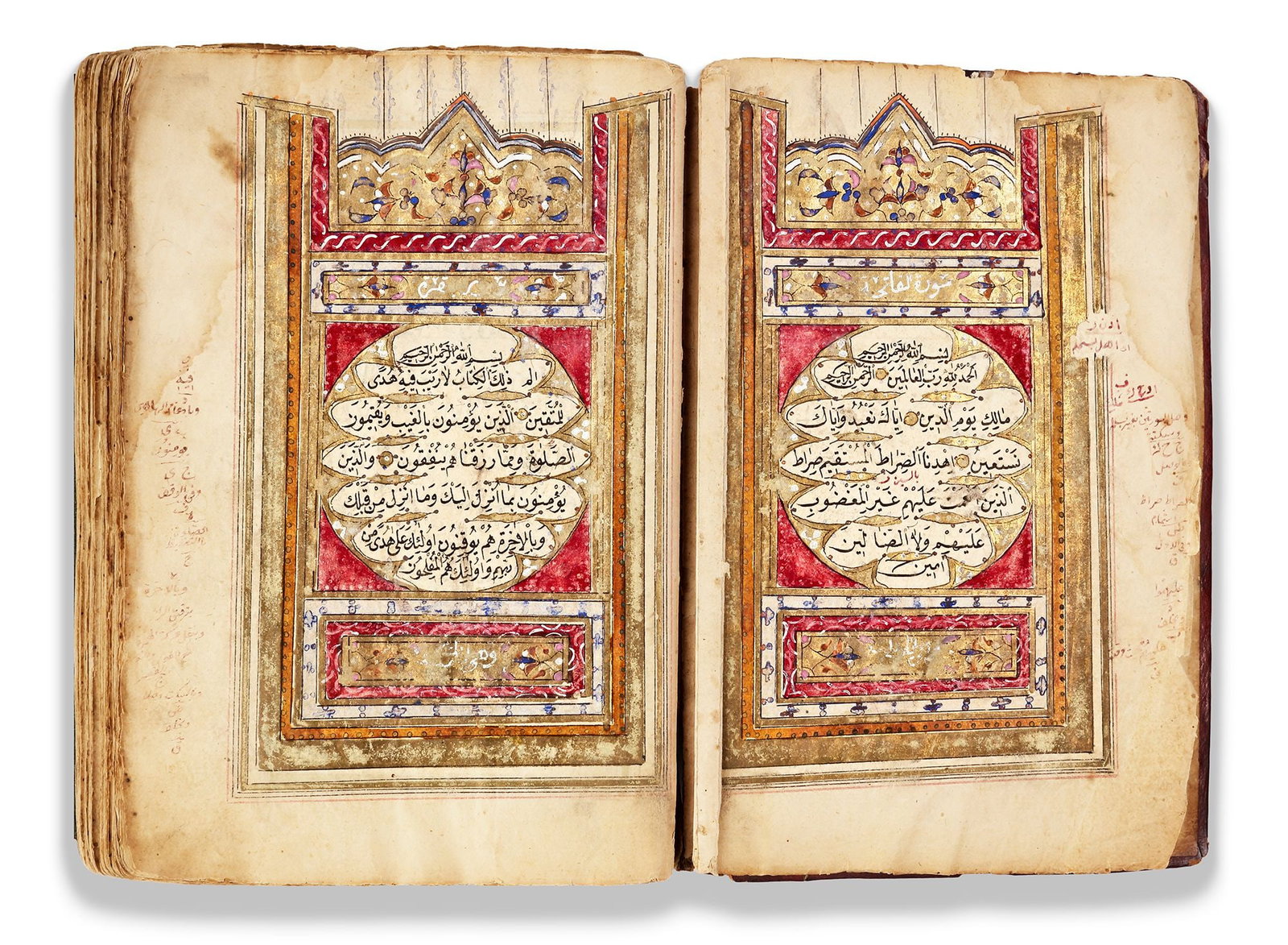 AN ILLUMINATED OTTOMAN QURAN, SIGNED HASAN HAKKI STUDENT OF MEHMED SEVKI EFENDI, TURKEY AND DATED: A complete Quran, Arabic manuscript on cream paper, each page with 15 lines written in black naskh script within gold and red rules, gold roundel verse markers. Occasional marginal notes in black and 