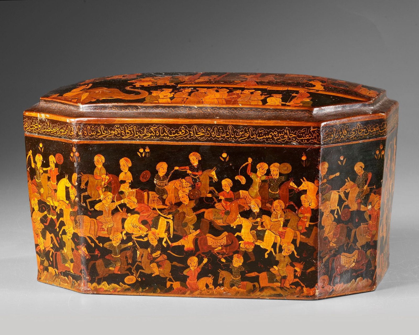 A LARGE QAJAR LACQUER WOODEN CHEST, PERSIA, 19TH CENTURY (1 of 4)