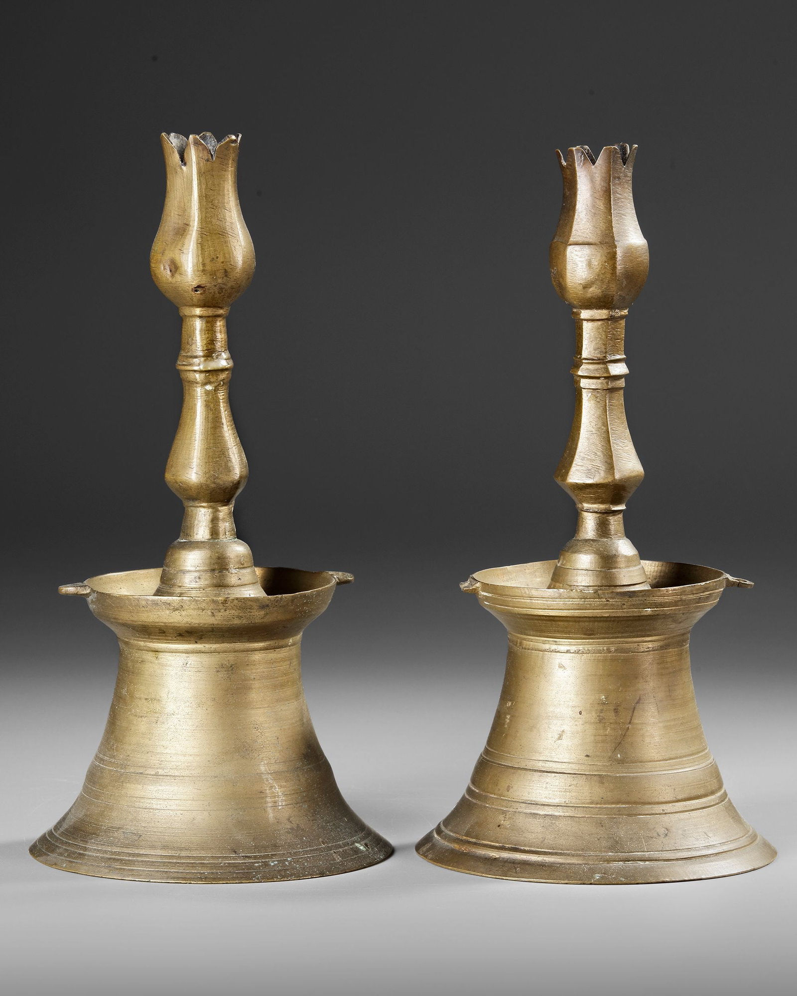 TWO OTTOMAN BARASS CANDLESTICKS, TURKEY, POSSIBLY 17TH CENTURY (1 of 4)
