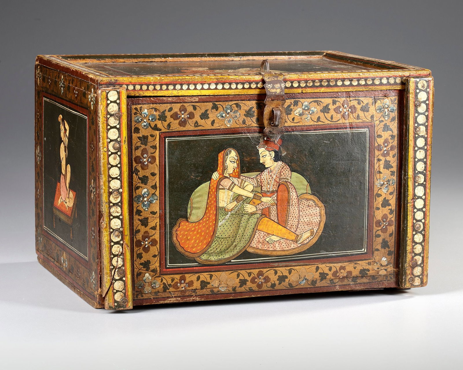 AN INDIAN LACQUERED WOOD BOX, KASHMIR, CIRCA 1900: 29 by 22 by 19 cm.