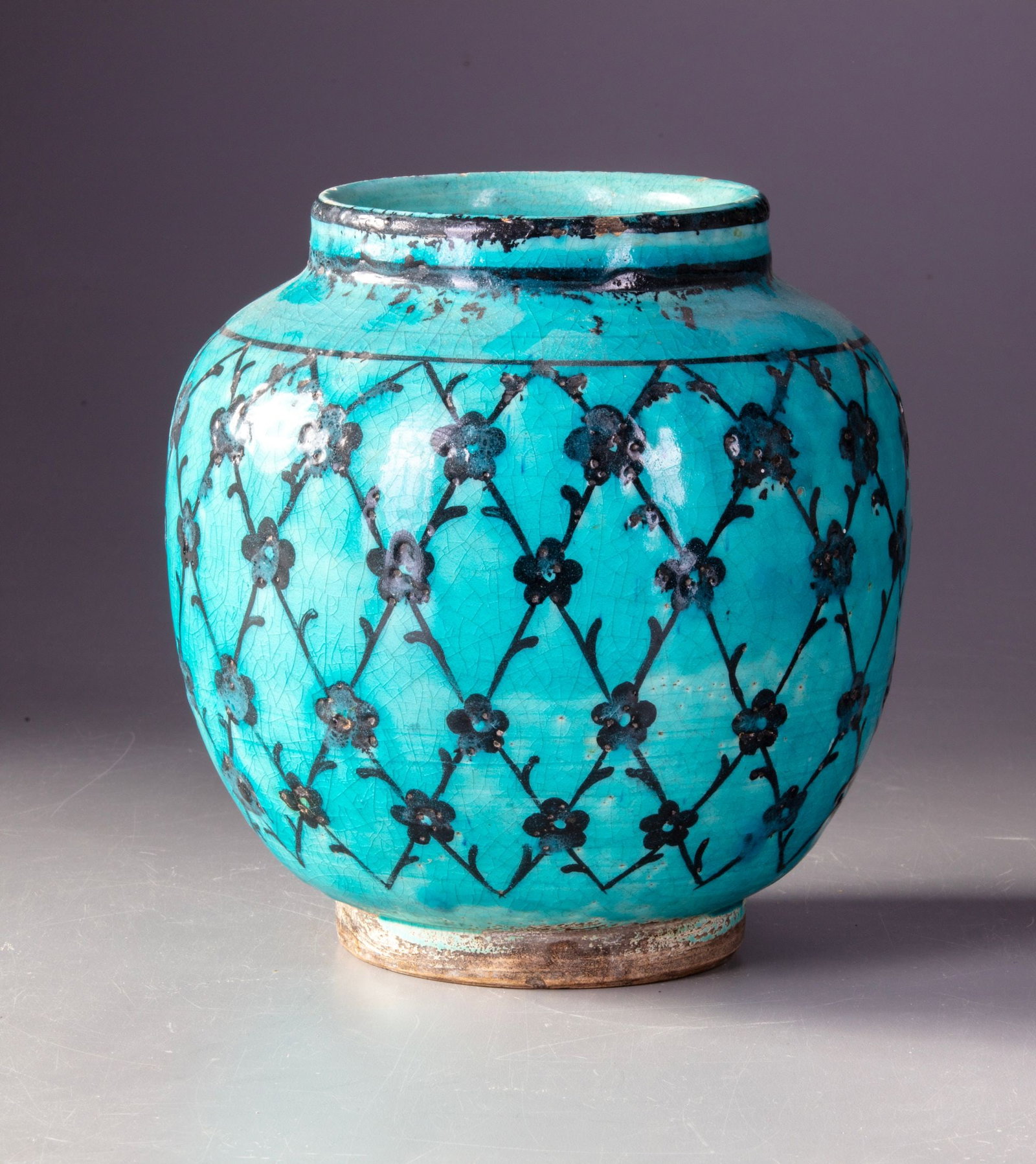A QAJAR TURQUOISE GLAZED POTTERY JAR, PERSIA 19TH CENTURY (1 of 3)