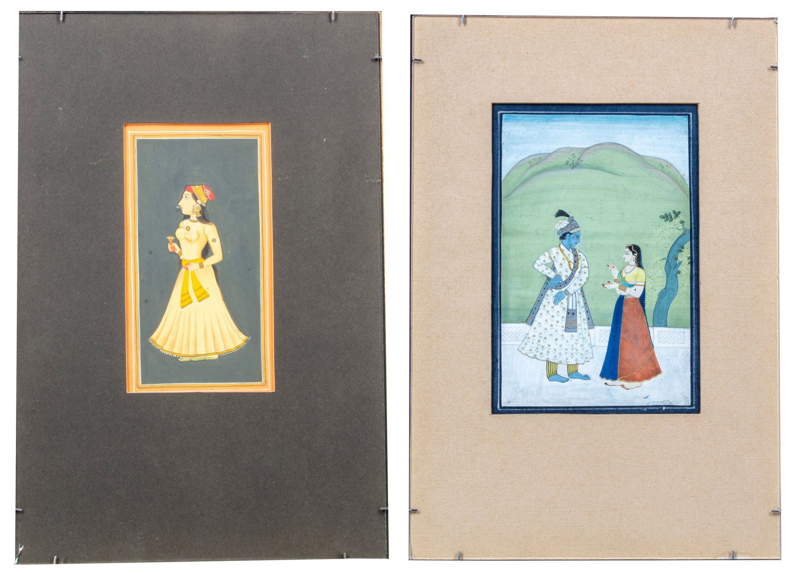 TWO INDIAN MINIATURE PAINTINGS, A MUGHAL PRINCESS AND KRISHNA, INDIA, EARLY 20TH CENTURY (1 of 1)