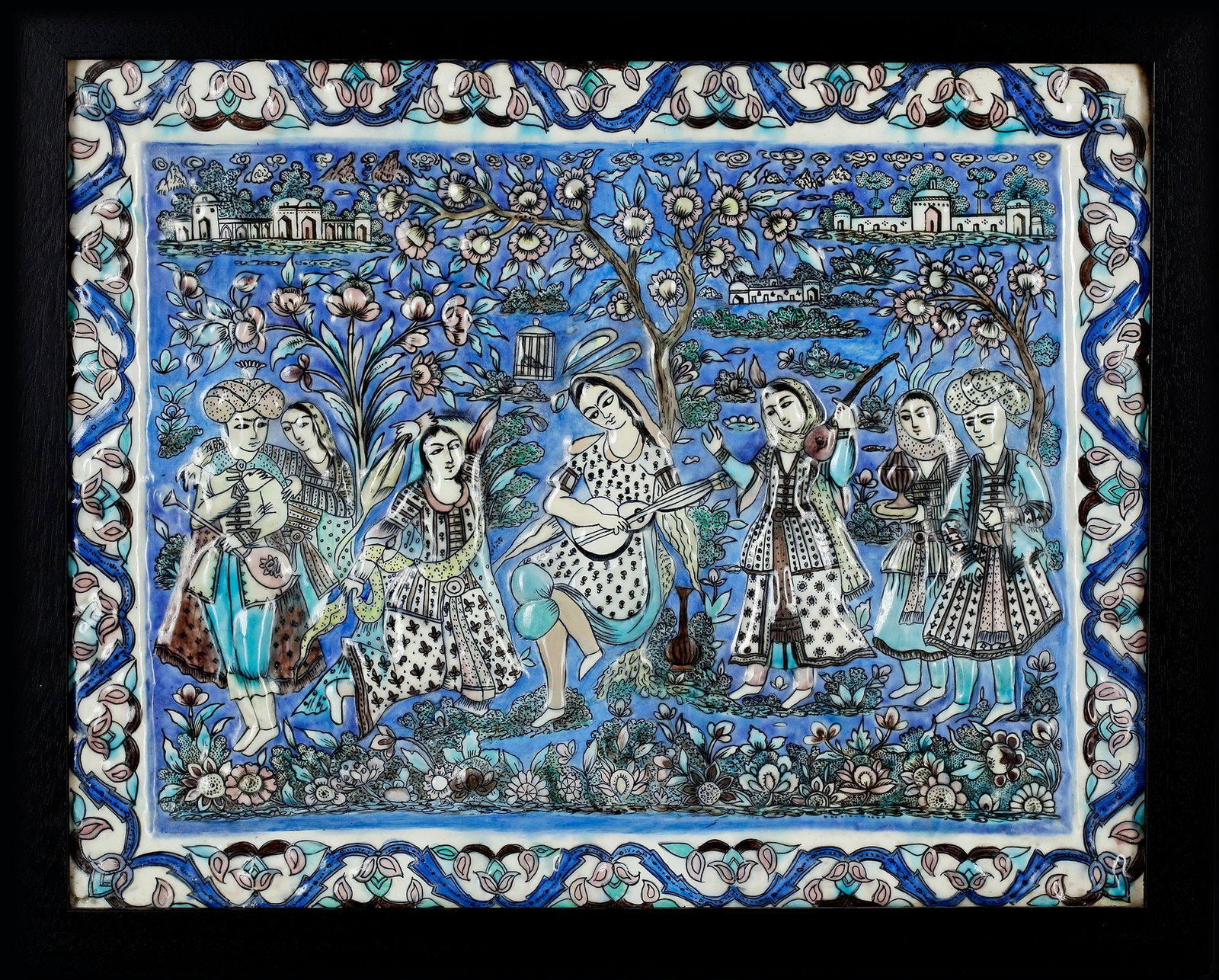 A LARGE QAJAR UNDERGLAZE-PAINTED POTTERY TILE, PERSIA, 19TH CENTURY (1 of 1)
