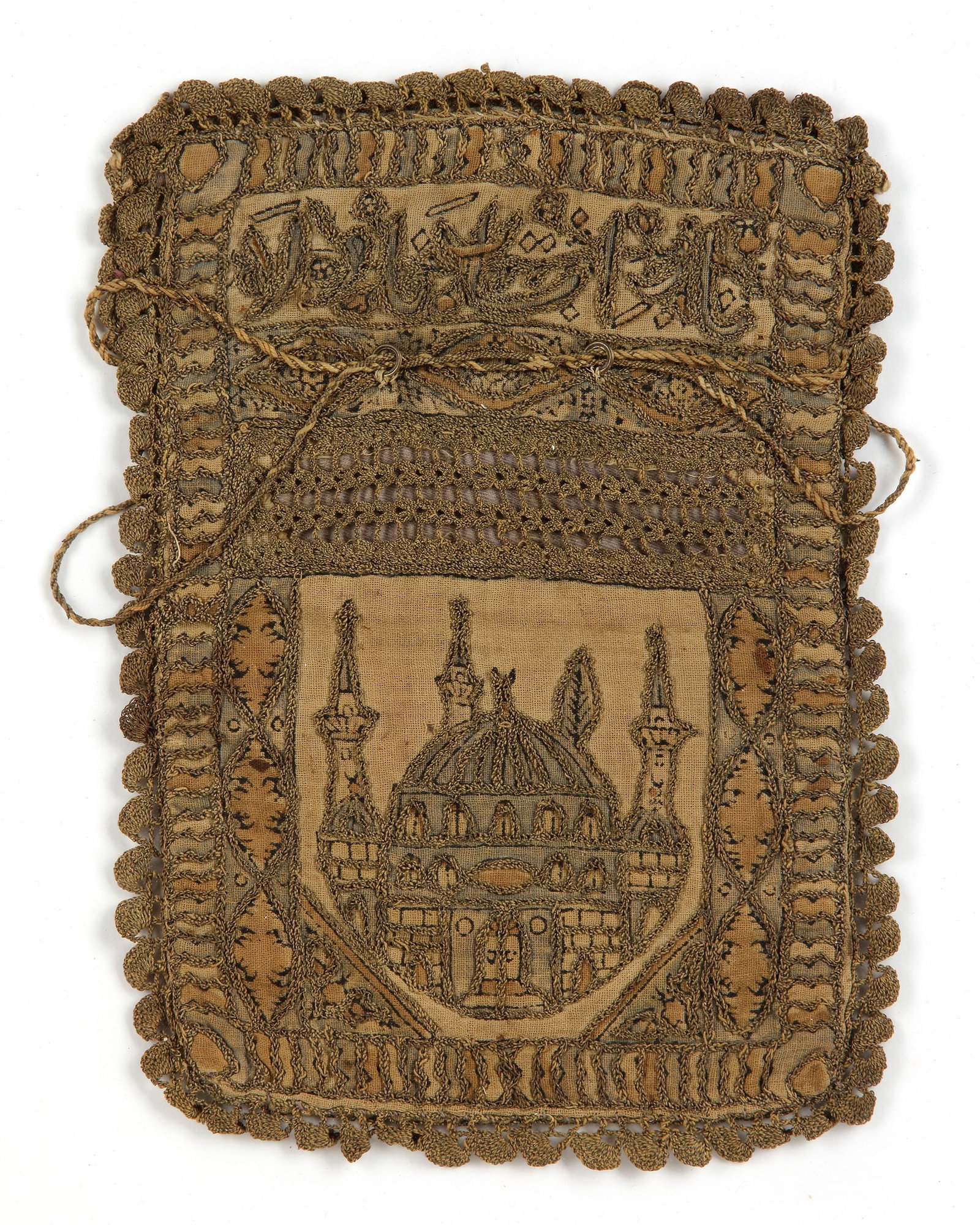 AN OTTOMAN SILK EMBROIDERED PURSE, TURKEY, 19TH CENTURY: 16 by 23 cm.