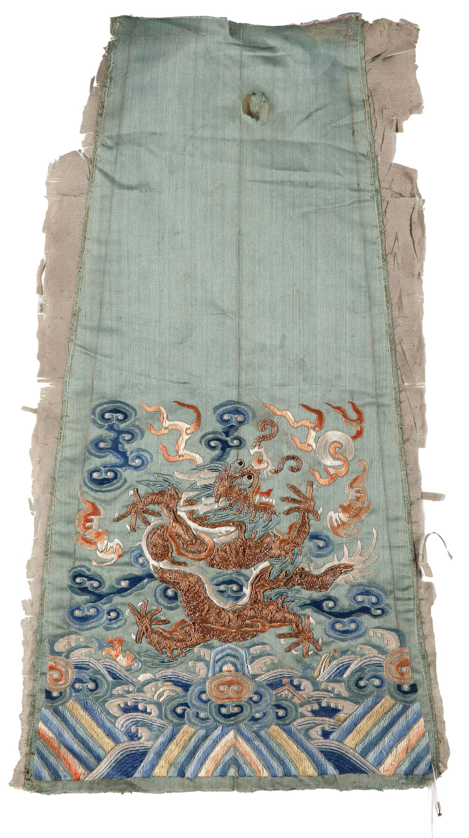 A RARE ANTIQUE CHINESE SILK CLOTH (EMBROIDERY PANEL) WITH DRAGON DESIGN, QING DYNASTY (1644-1911) (1 of 2)