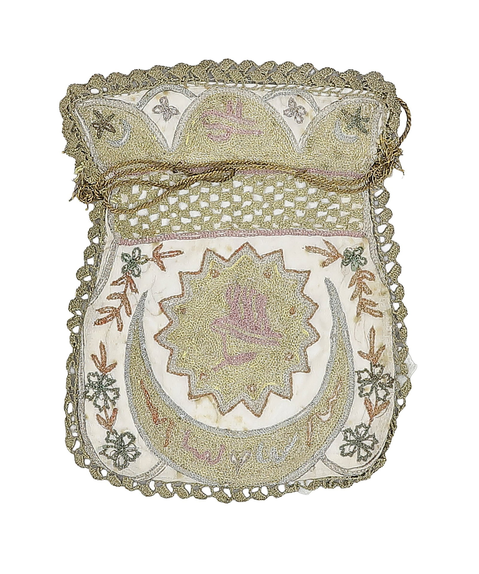 AN ANTIQUE OTTOMAN MONEY BAG (KESE) WITH GOLD AND SILVER EMBROIDERY (1 of 2)
