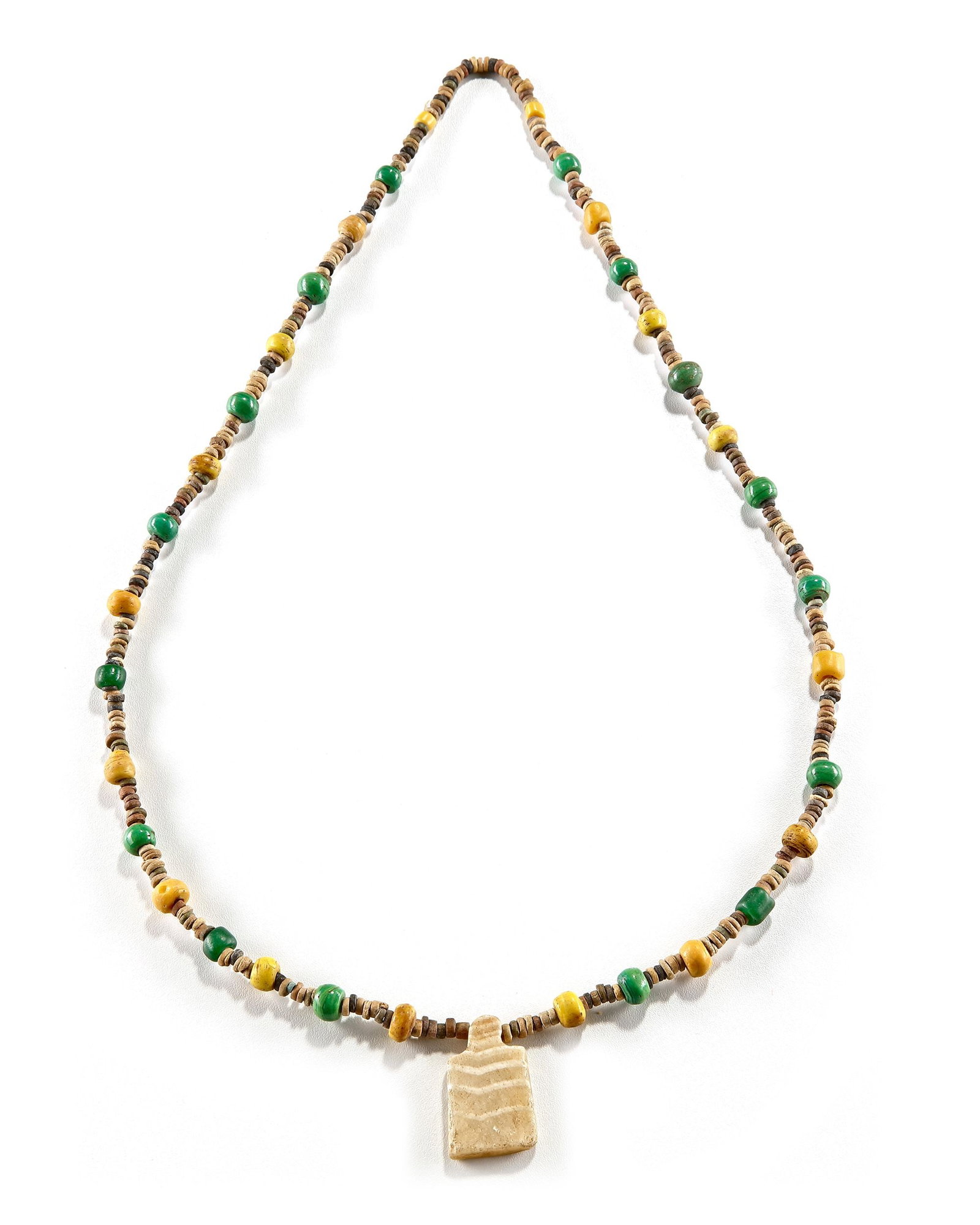 A MIXED TRADE BEAD NECKLACE WITH CARVED PENDANT (1 of 1)