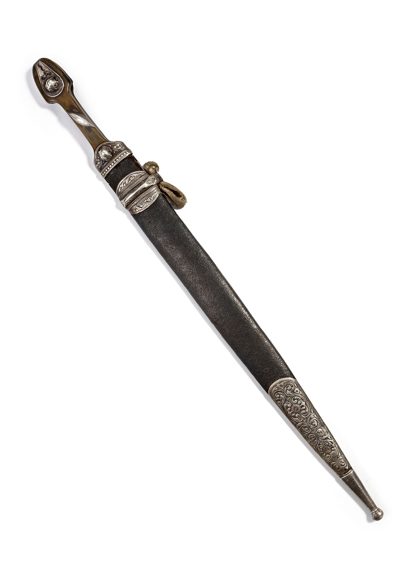 A LARGE NIELLO SILVER-MOUNTED KINDJAL, CAUCASUS, 19TH CENTURY (1 of 3)