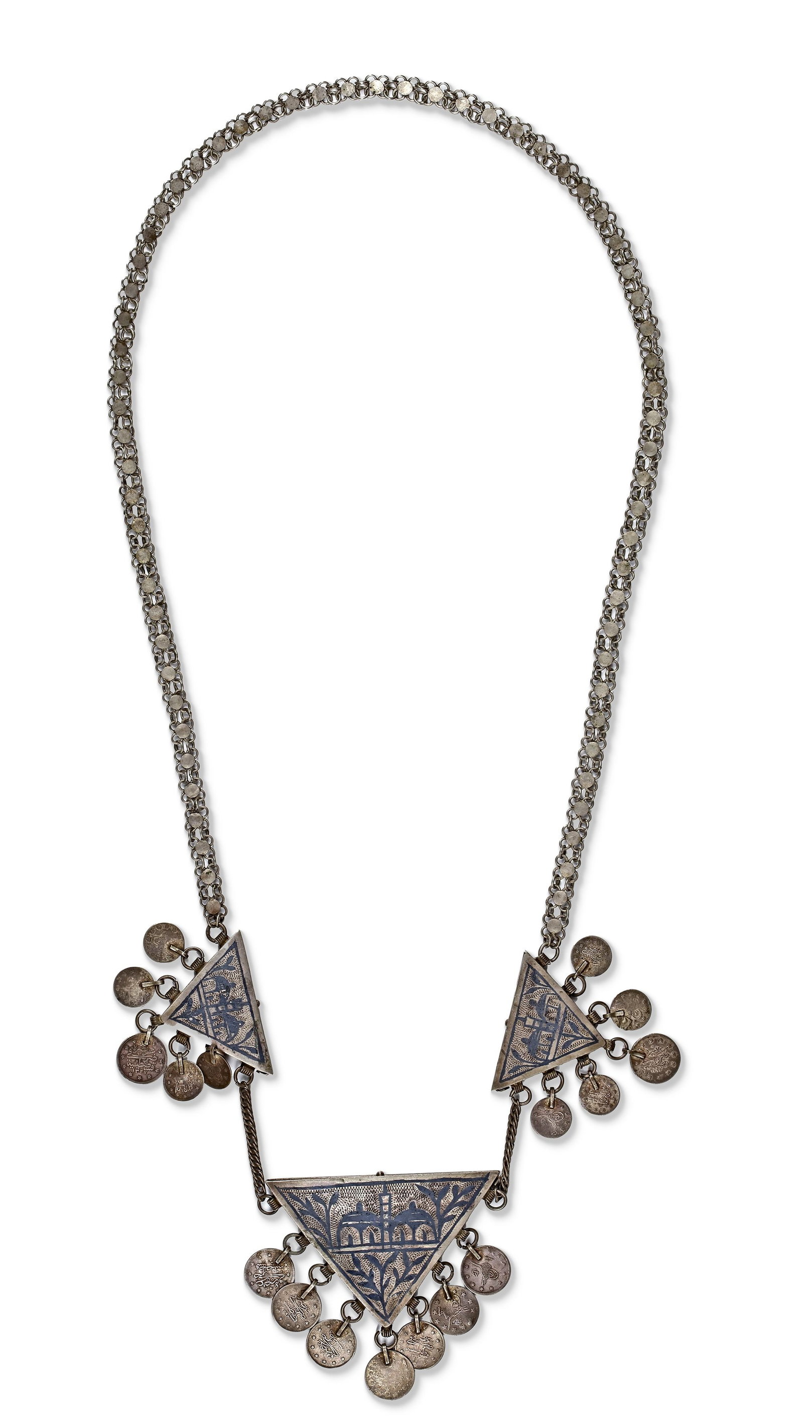 A PALESTINIAN SILVER NECKLACE, 19TH CENTURY (1 of 2)