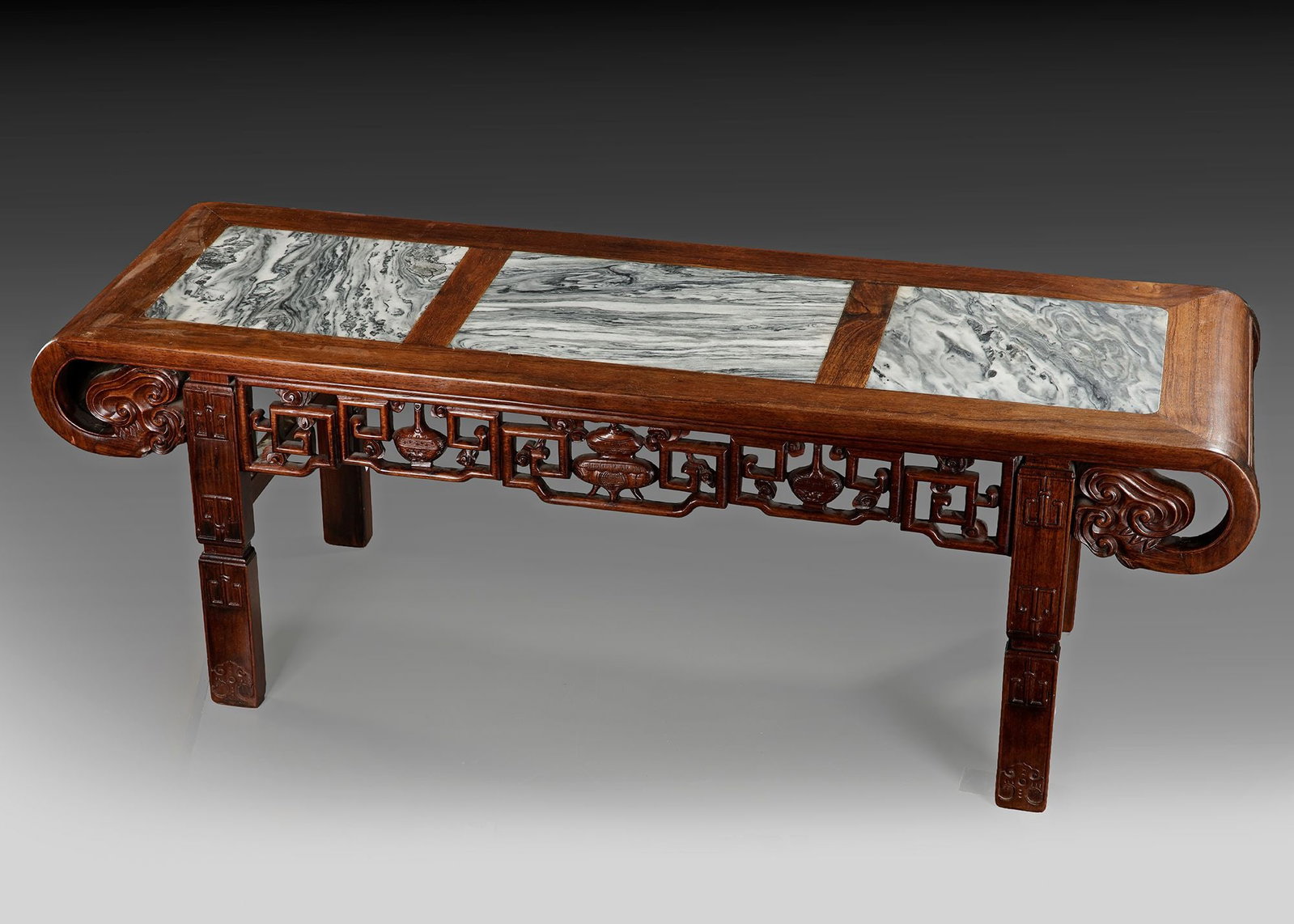 A CHINESE TABLE WITH STONE INLAY, 20TH CENTURY (1 of 2)
