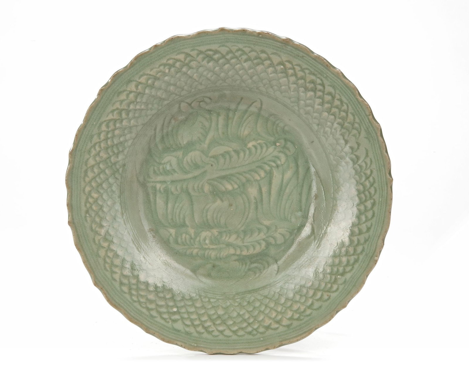 A CHINESE CELADON BARBED-RIM DISH, MING DYNASTY (1368-1644) (1 of 2)