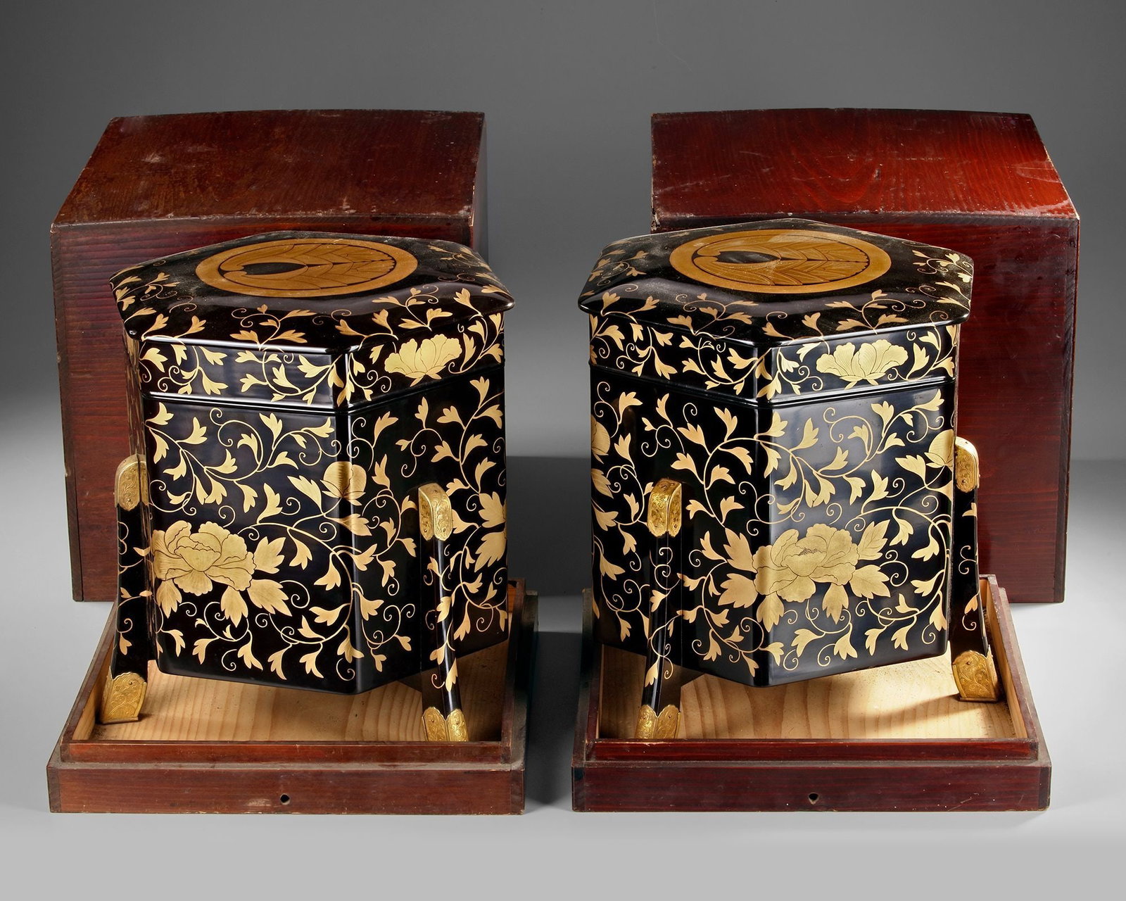 A JAPANESE SET OF TWO HEXAGONAL HOKAI CEREMONIAL BOXES, MEIJI PERIOD (1868-1912) (1 of 5)