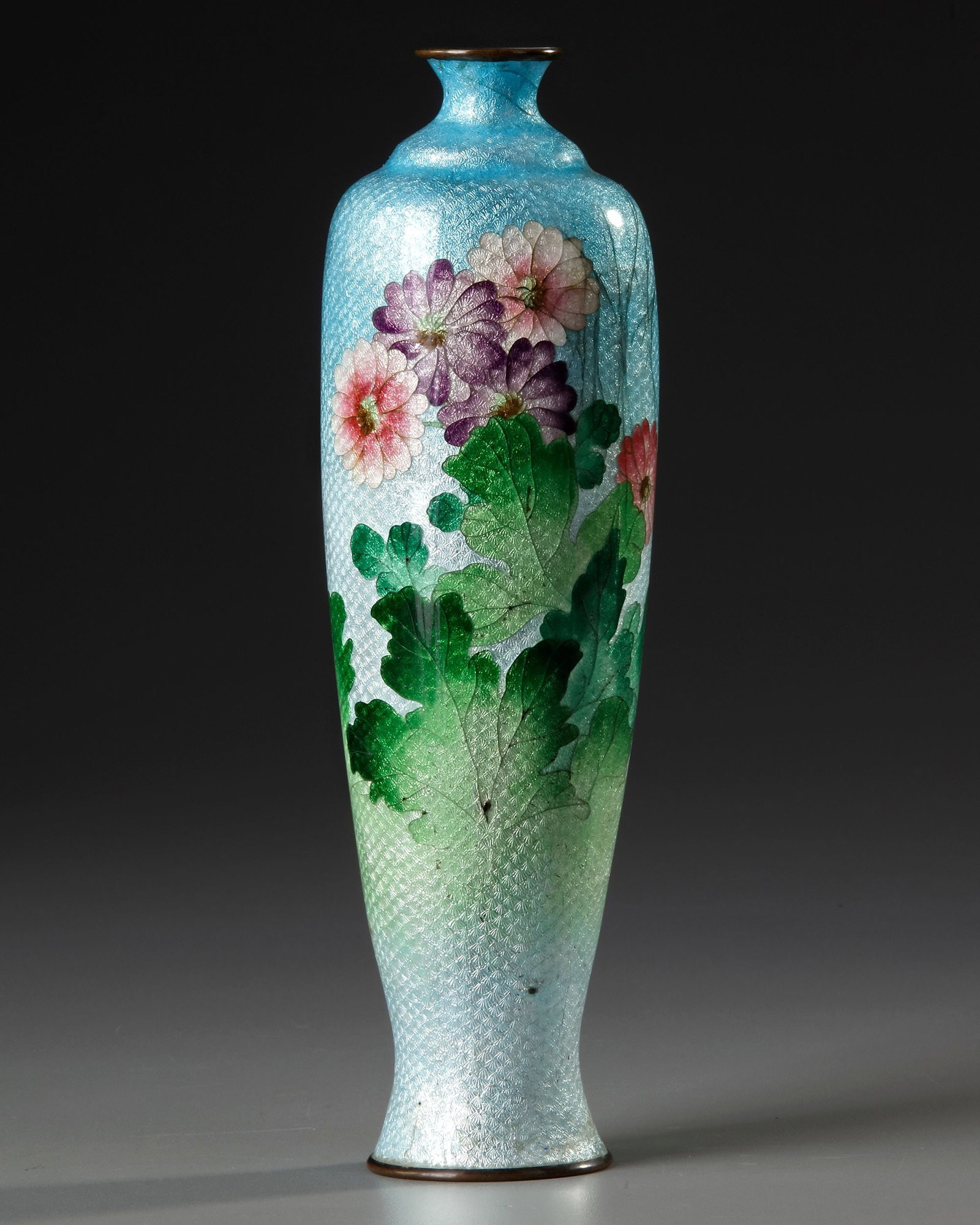 A JAPANESE TURQUOISE CLOISONNE ENAMEL VASE, MEIJI PERIOD (1 of 2)