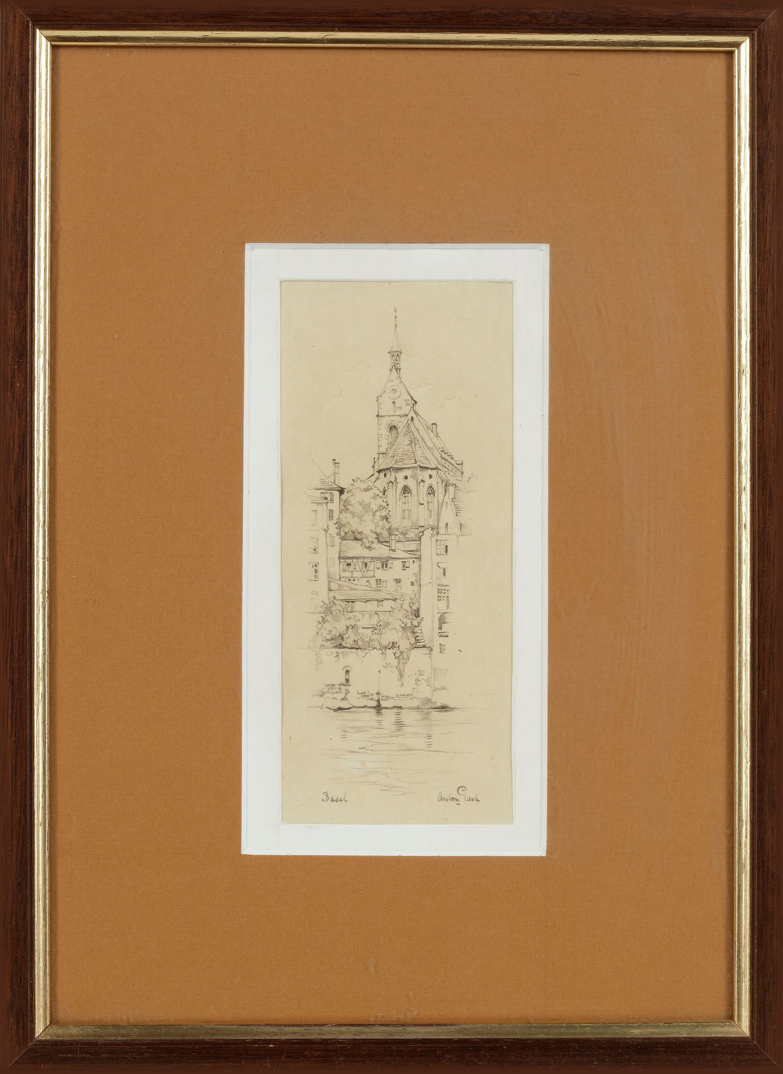 ANTON PIECK, INK, SKETCH OF BASEL, SWITZERLAND, CIRCA 1968 (1 of 1)