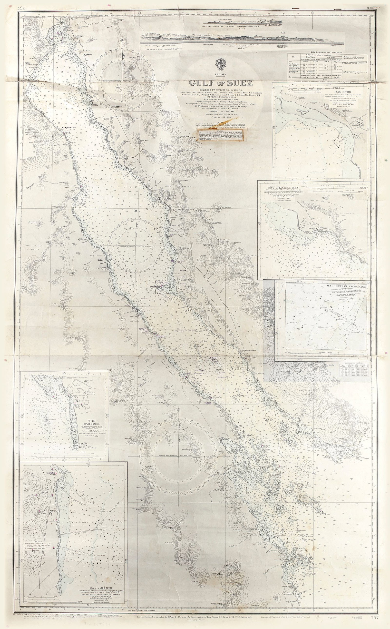 A BRITISH ADMIRALITY CHART OF THE GULF OF SUEZ, NO. 757, PUBLISHED 1873 (1 of 1)