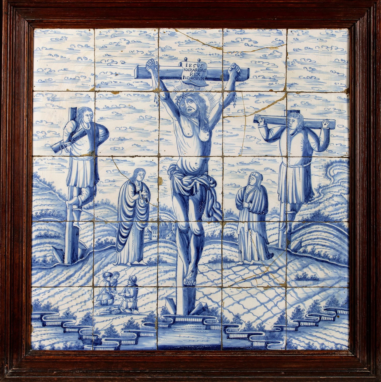 A BLUE AND WHITE DELFT TILE PANEL DEPICTING THE CRUCIFIXION, SECOND HALF 18TH CENTURY (1 of 1)