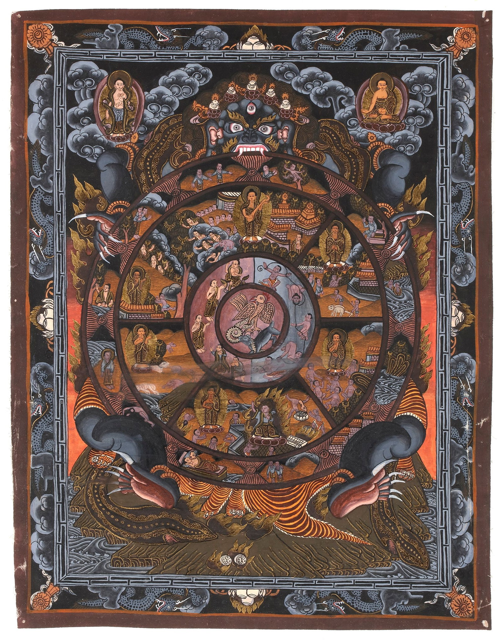 A THANGKA DEPICTING THE WHEEL OF LIFE (BHAVACAKRA), TIBET, LATE 19TH CENTURY (1 of 1)