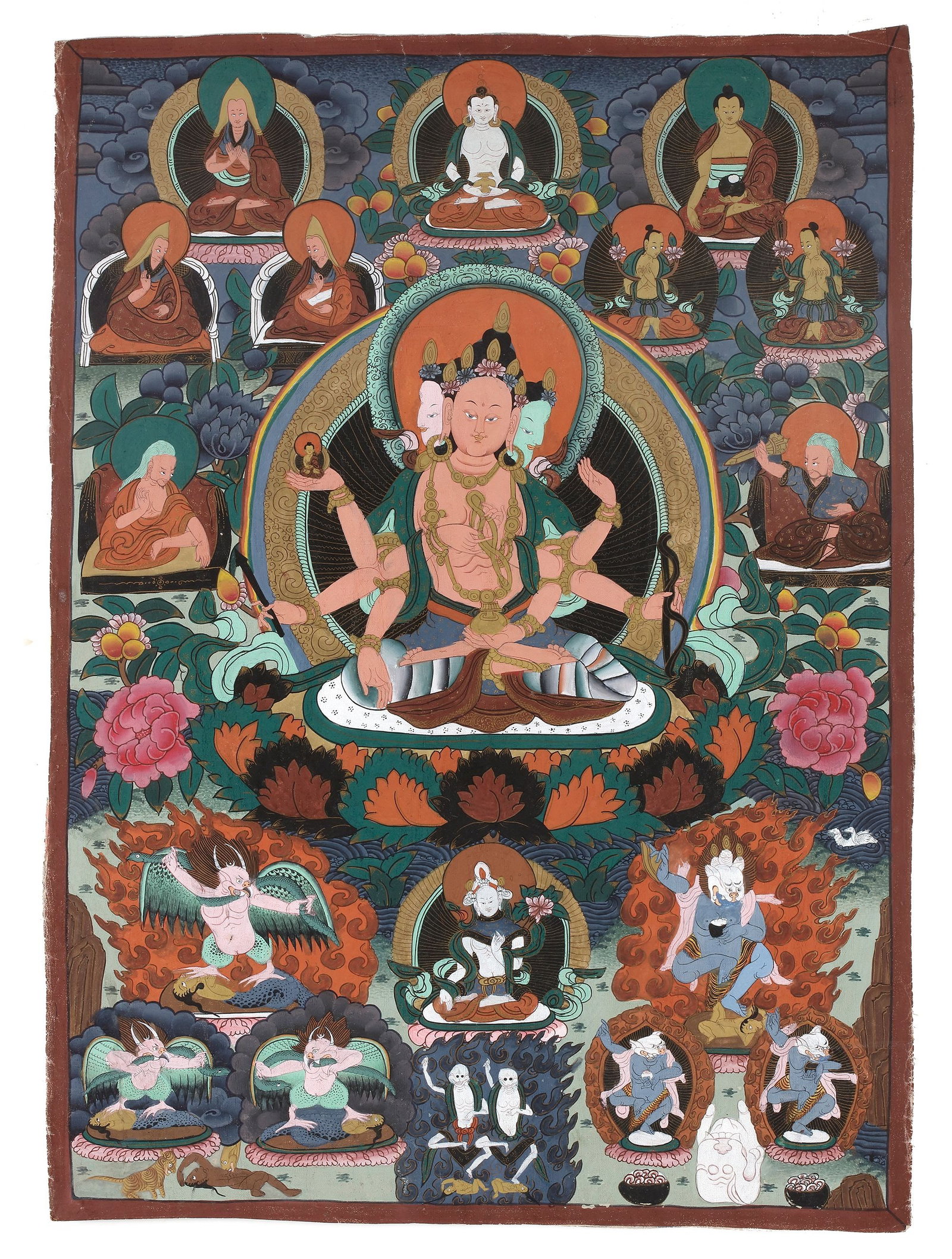 A THANGKA OF A MULTI-ARMED BODHISATTVA, TIBET, 20TH CENTURY (1 of 1)