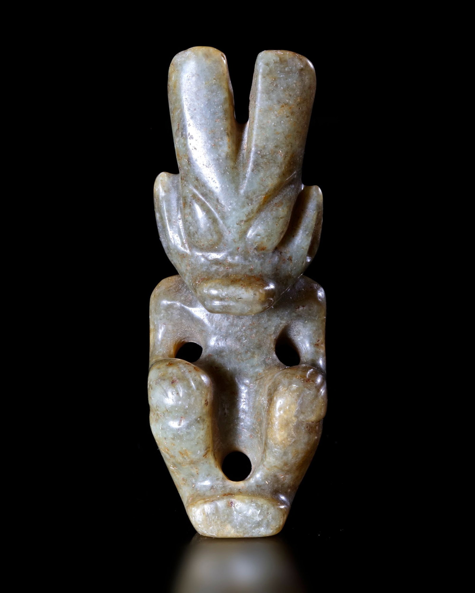 A GREENISH-YELLOW JADE OF A HUMANOID FIGURE, CHINA, HONGSHAN CULTURE (1 of 5)