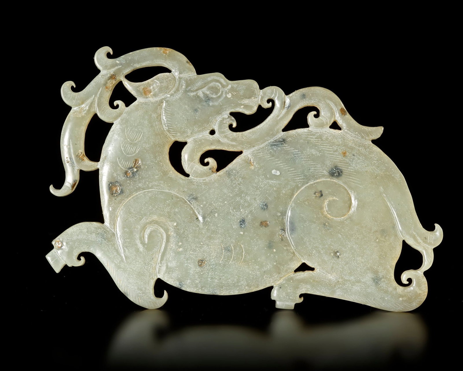 A GREYISH-GREEN JADE DEE PENDANT, CHINA, ZHOU DYNASTY (1 of 3)