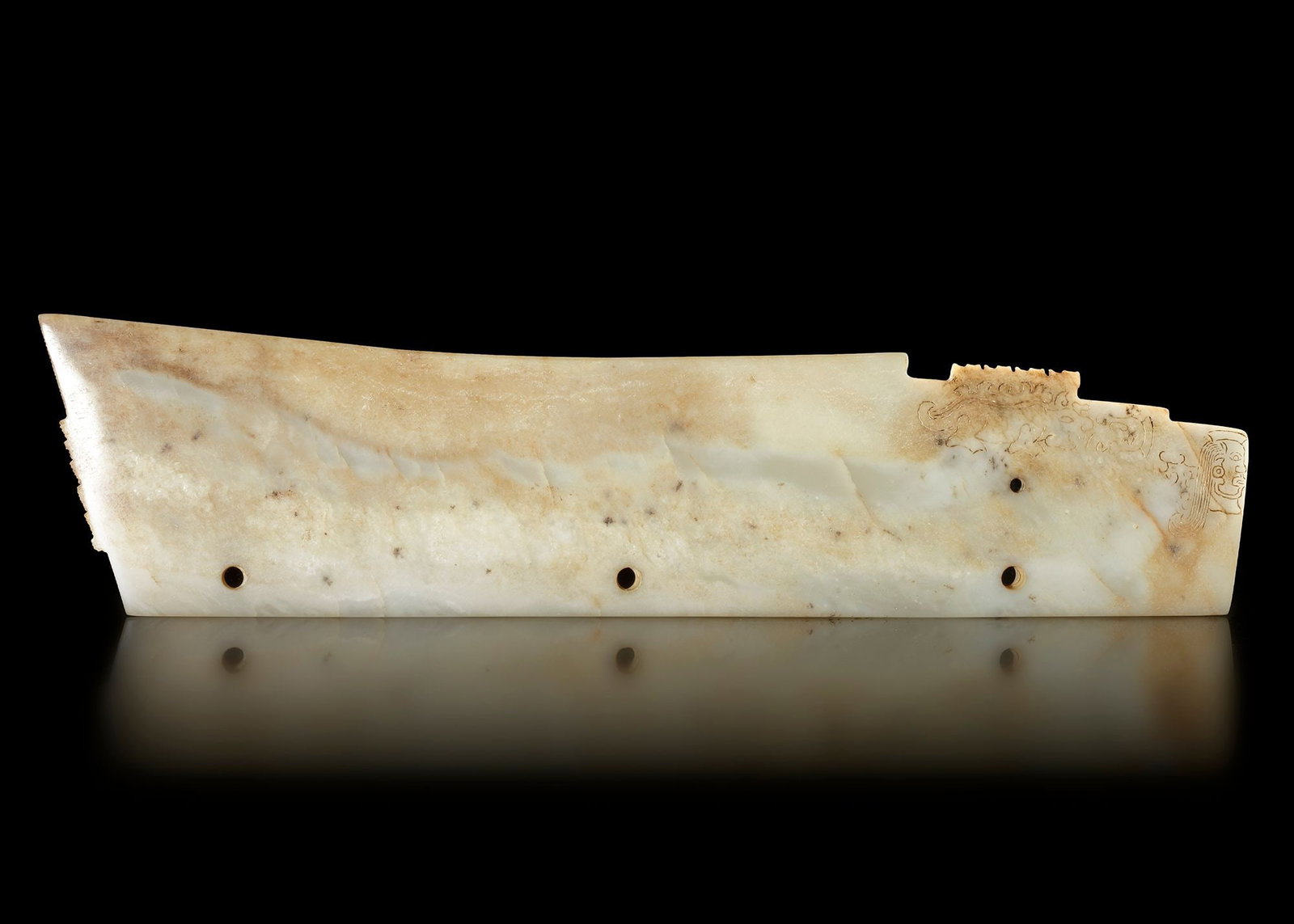 AN IVORY WHITE JADE BLADE, â€?GE', CHINA, LONGSHAN CULTURE (1 of 3)