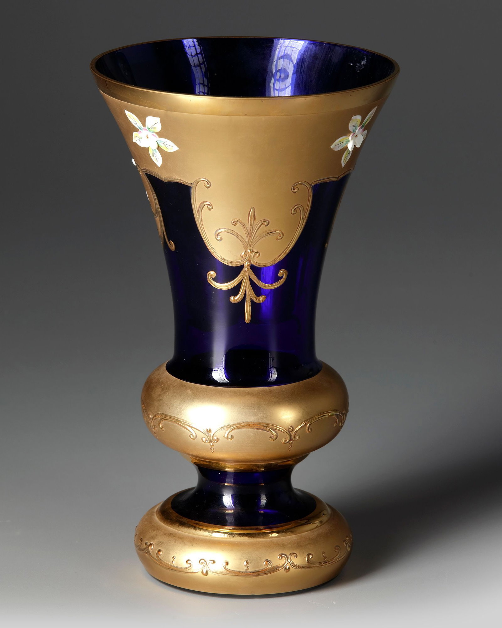 A BOHEMIAN COBALT-BLUE AND GILT GLASS VASE, LATE 19TH CENTURY (1 of 3)