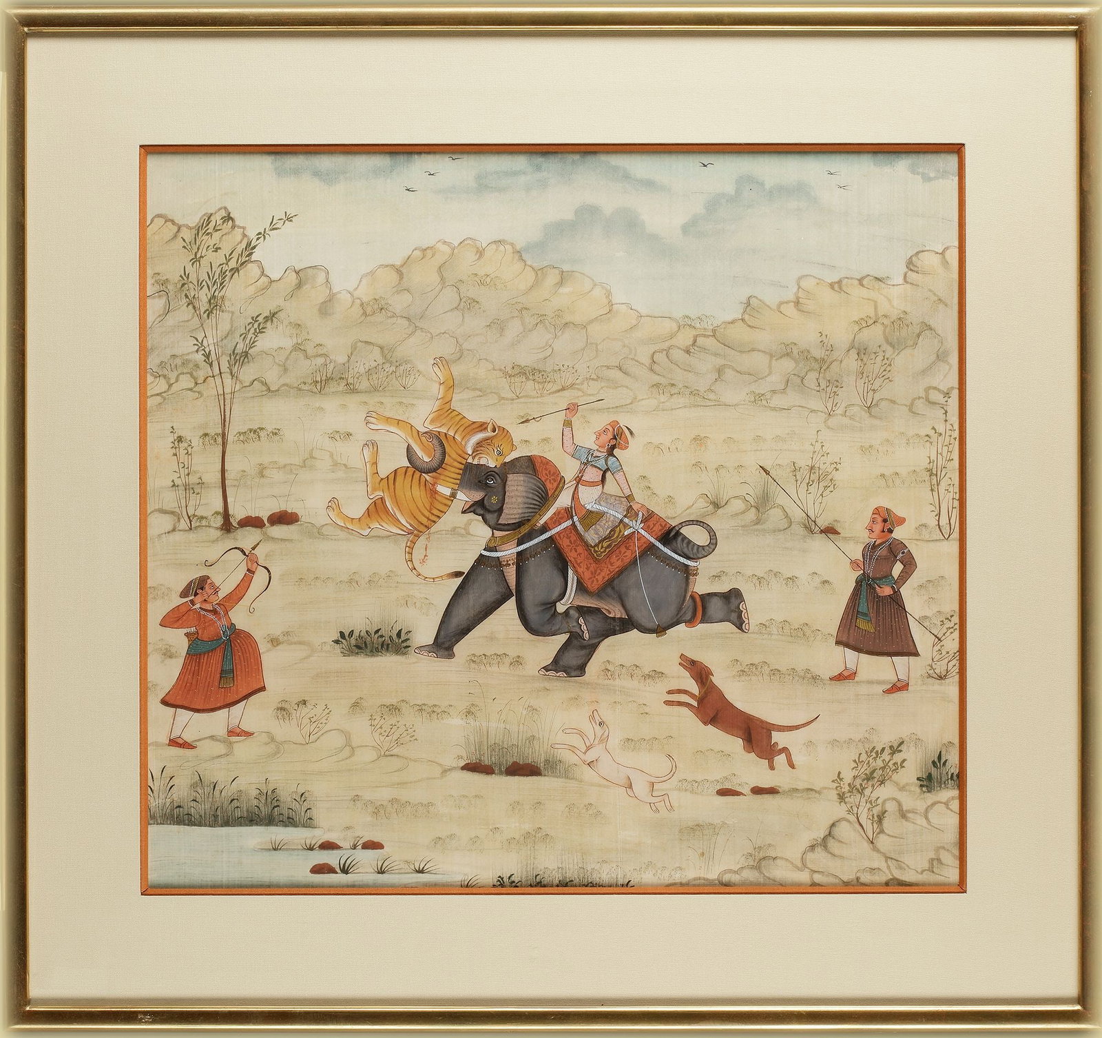 PAINTING WITH A HUNTING SCENE, 20TH CENTURY (1 of 2)