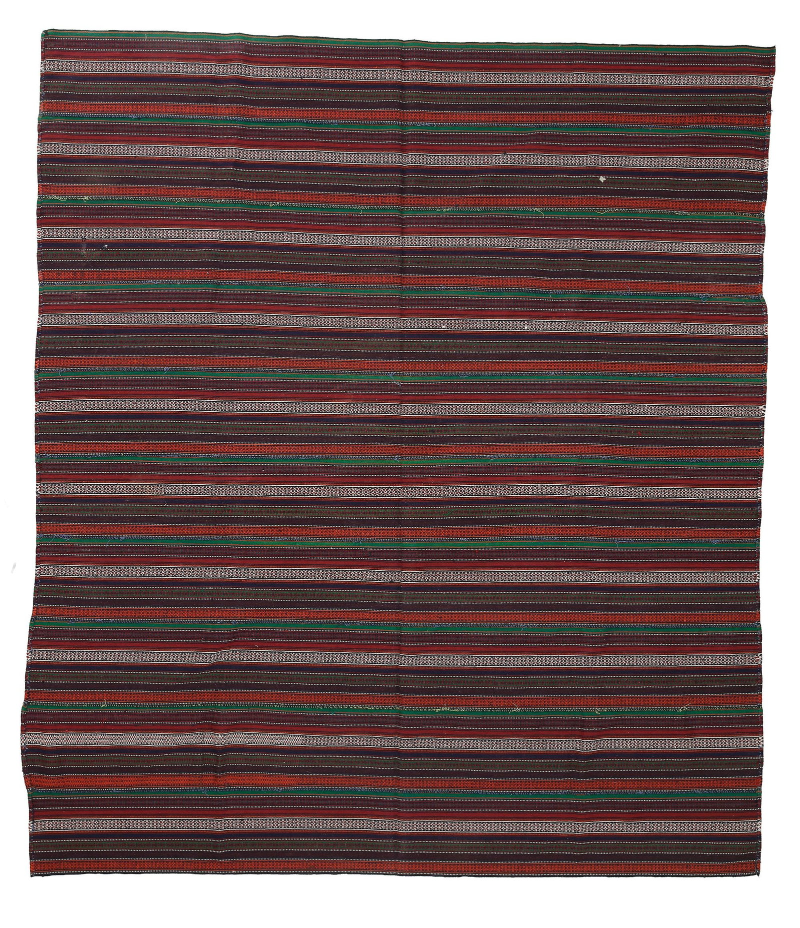 AN ANTIQUE QASHQAI NOMADIC JAJIM (MULTI-PANEL FLATWEAVE): Up for auction is a monumental and color-rich rarity of nomadic weaving art: An antique Qashqai Jajim from Southwest Persia, masterfully hand-woven around 1900. This Jajim captivates with its exceptio