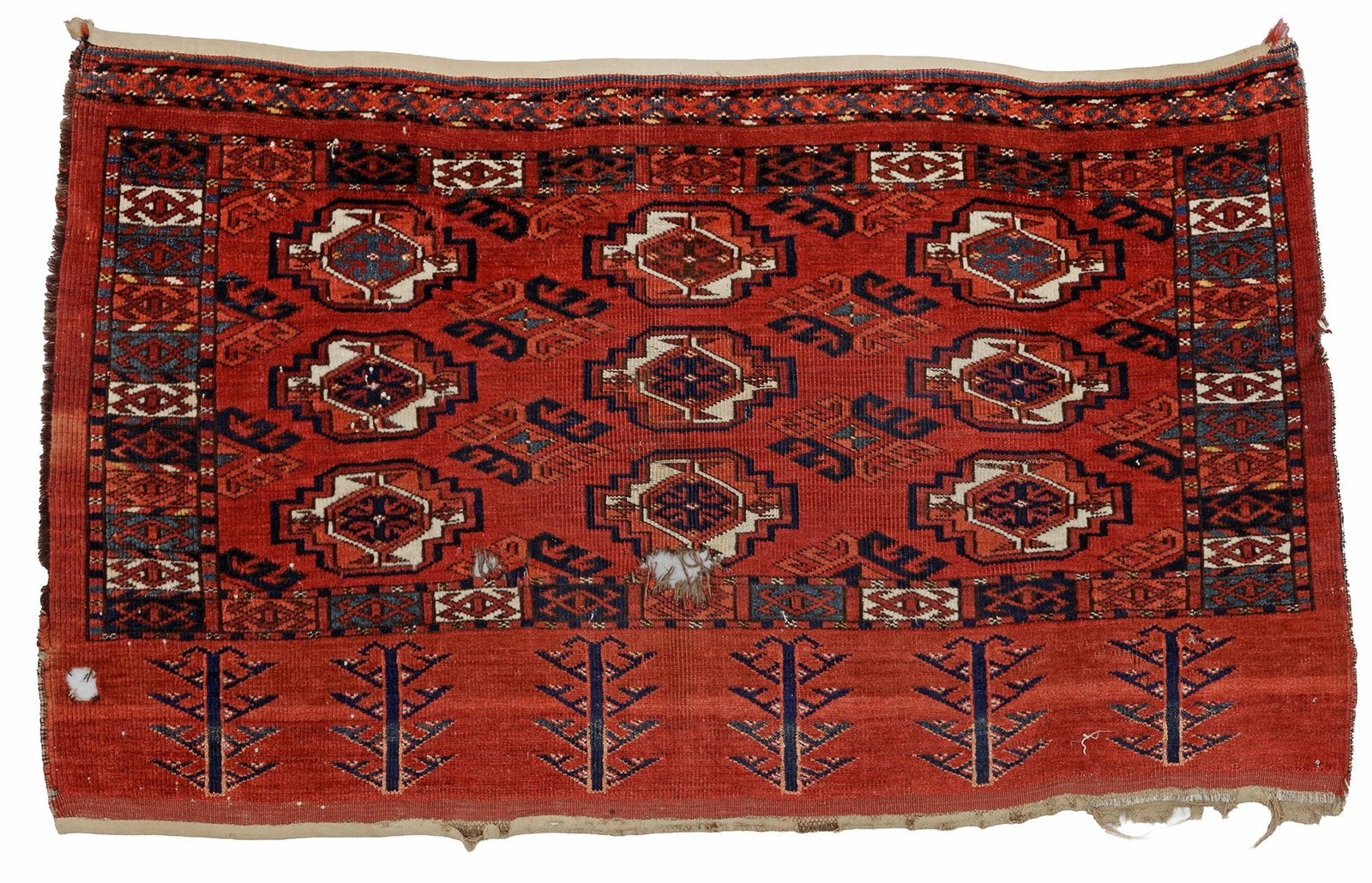 AN ANTIQUE TURKMEN KIZILAYAK CHUVAL (LARGE TENT BAG): Up for auction is a museum-quality antiquity of Central Asian tribal art: An antique Kizilayak Chuval from Turkmenistan, masterfully hand-knotted in the late 19th century (circa 1880). Chuvals served 