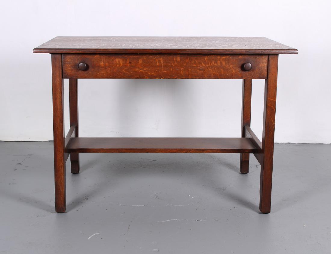 Labeled L & JG Stickley Red Label Oak Desk: Labeled L & JG Stickley Red Label Oak Desk. Size: 30 x 45 x 28 inches.