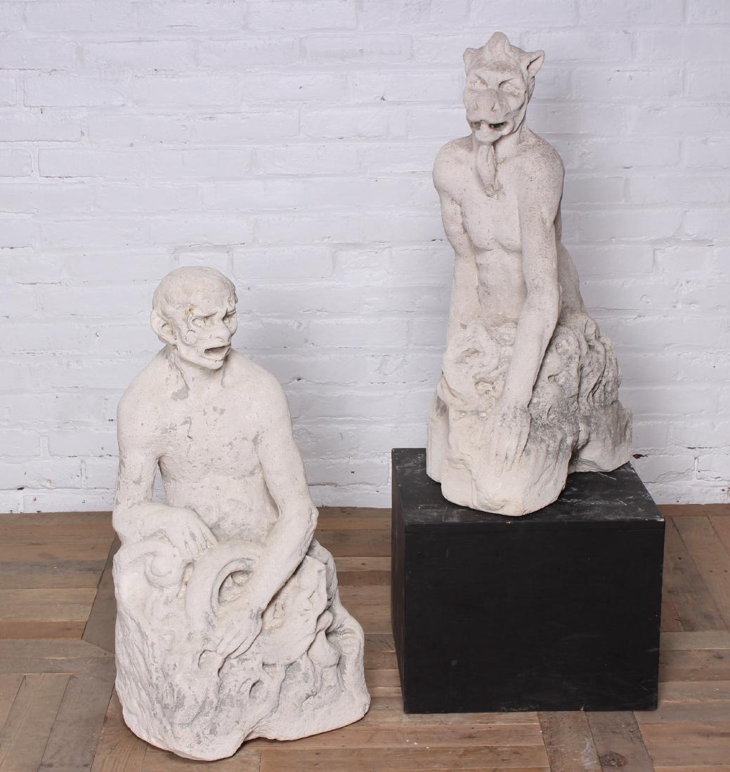 Pair 18th C Continental Carved Limestone Gargoyles (1 of 2)