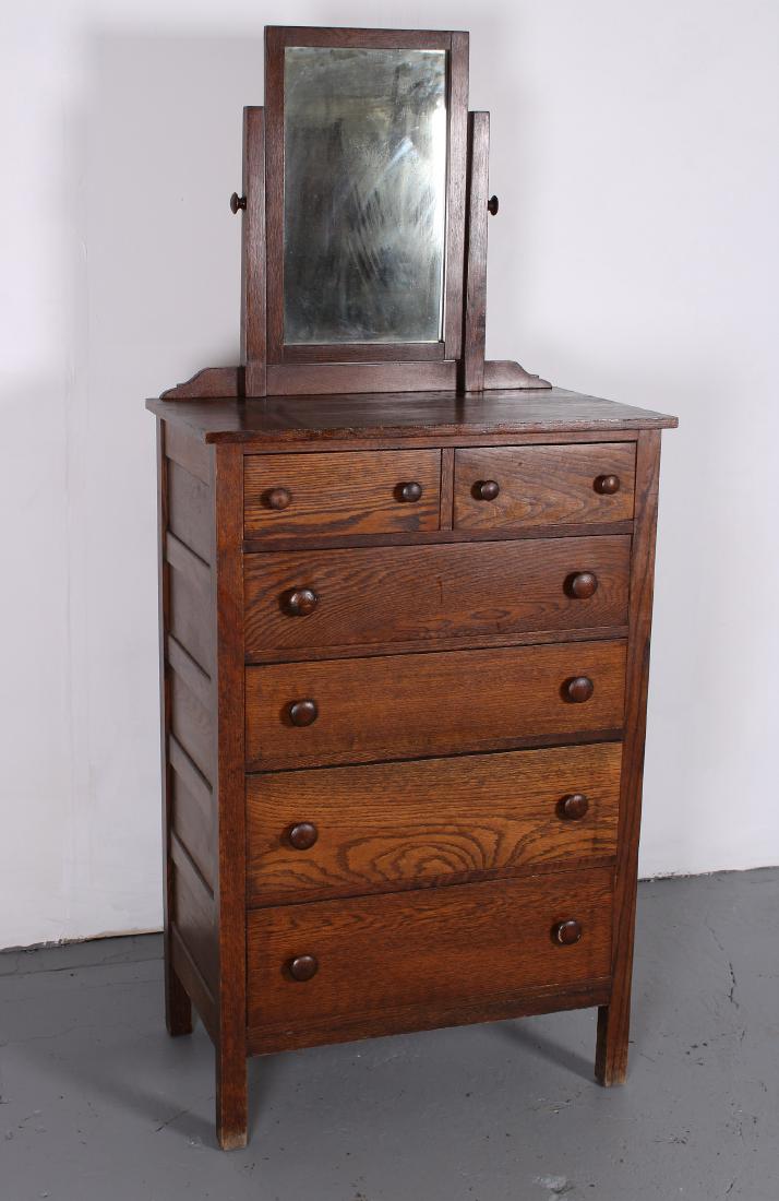 Early 20th C Oak High Chest of Drawers (1 of 2)