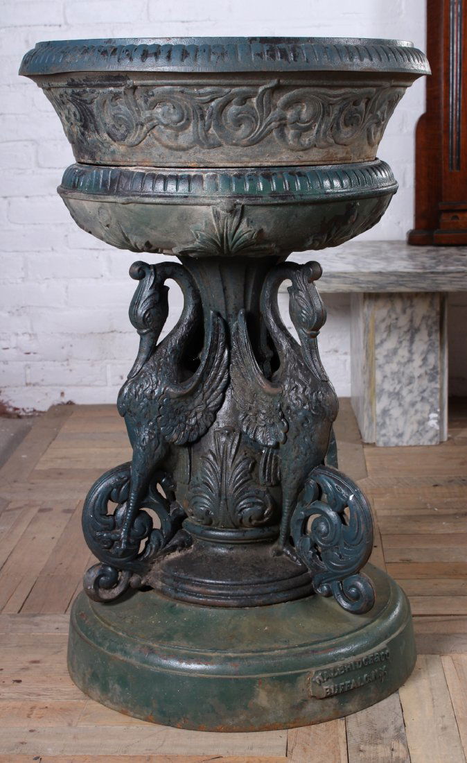 Labeled Walbridge & Co. Buffalo Cast Iron Garden Urn (1 of 3)