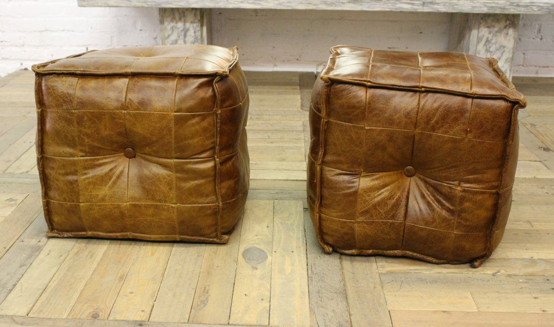 Pair Tufted Leather Ottomans (1 of 3)