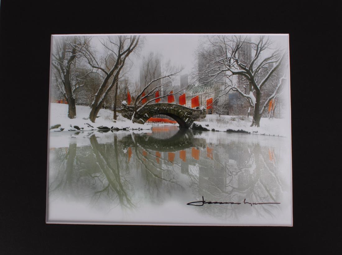 Photograph of Christo's The Gates Installation: Photograph of Christo's The Gates Installation. Signed Jeanne Claude. Size: 8" x 10".