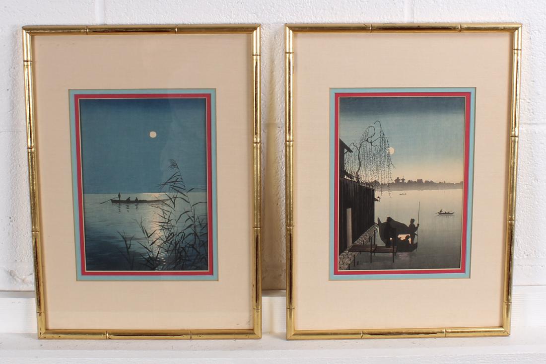Pair Eijiro Kobayashi Moonlight Woodblock Prints (1 of 4)