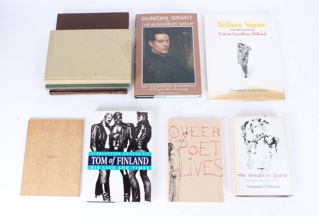9 Works of Gay Interest: Nine works of interest to gay men across genres: Queer Poet Lives 1979, Tom of Finland His Life and Times 1st printing, Duncan Grant and the Bloomsbury Group, The Priapeia an Anthology of Poems on Pri