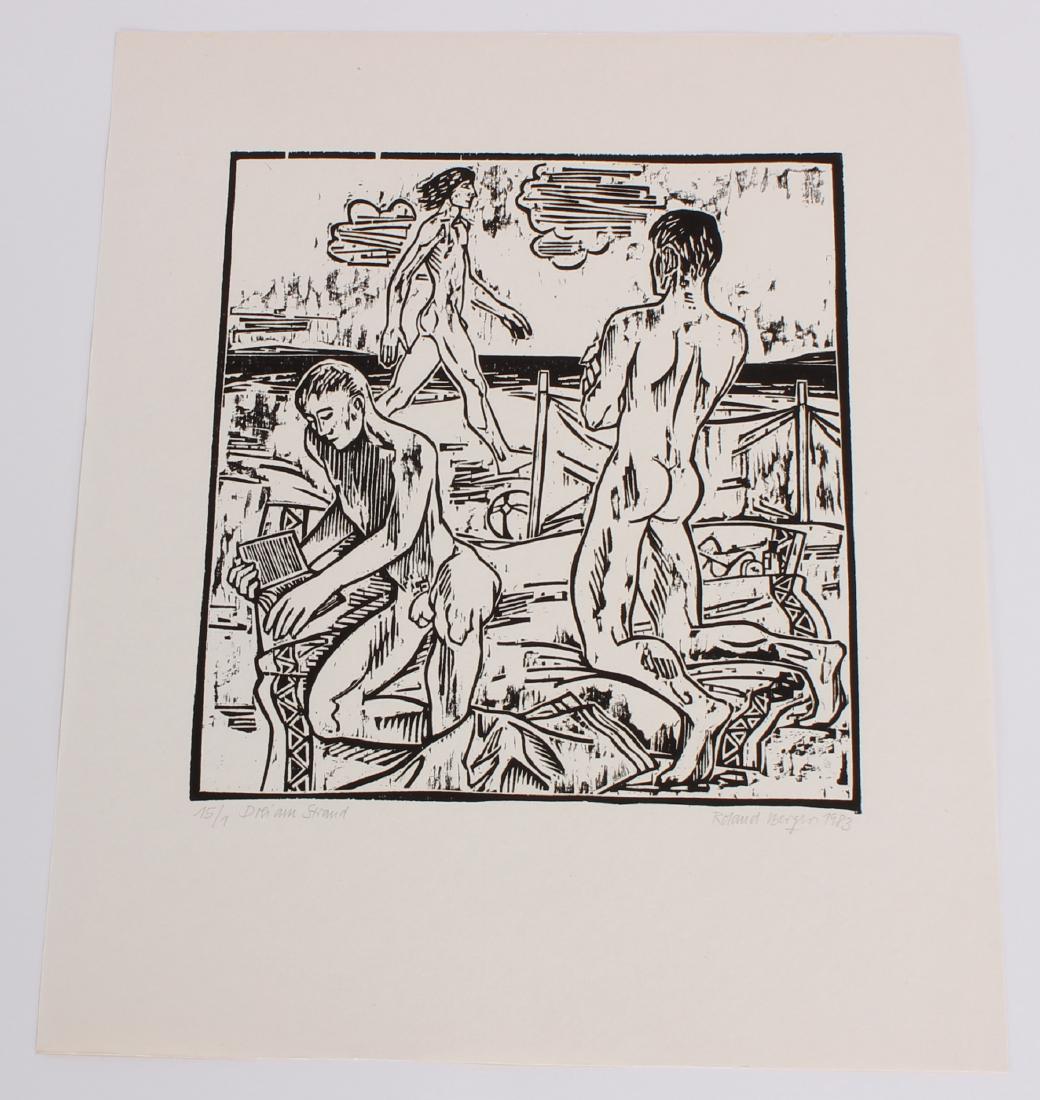 Roland Berger Drei am Strand Linocut print (1 of 2)