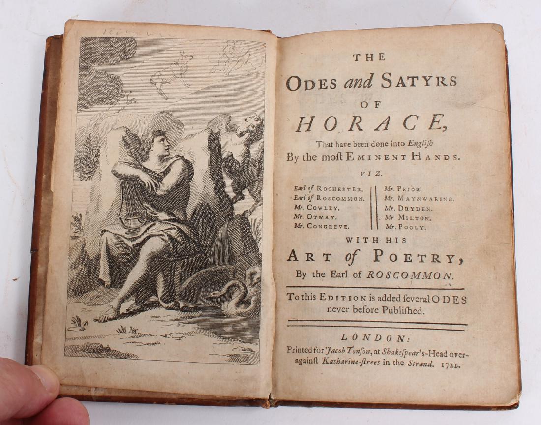 The Odes and Satyrs of Horace That Have Been Done Into: The Odes and Satyrs of Horace That Have Been Done Into English by the Most Eminent Hands With His Art of Poetry by the Earl of Roscommon, Jacob Tonson 1721. Full calf boards with a cut on the front, g