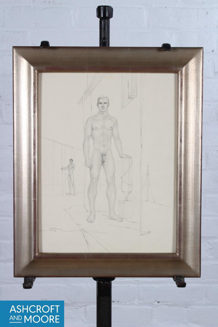 John B. Lear Jr. (Pennsylvania, 20th C) Male Nude: John B. Lear Jr. (Pennsylvania, 20th C) Male Nude Drawing. 17 1/2"x 14" Frame, 13 1/2" x 7 1/2" Sight.