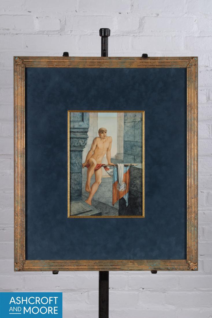 John B. Lear Jr. (Pennsylvania, 20th C) Watercolor: John B. Lear Jr. (Pennsylvania, 20th C) Watercolor. Male figure. 24 1/2" x 21" Frame, 12" x 8 1/2" Sight.