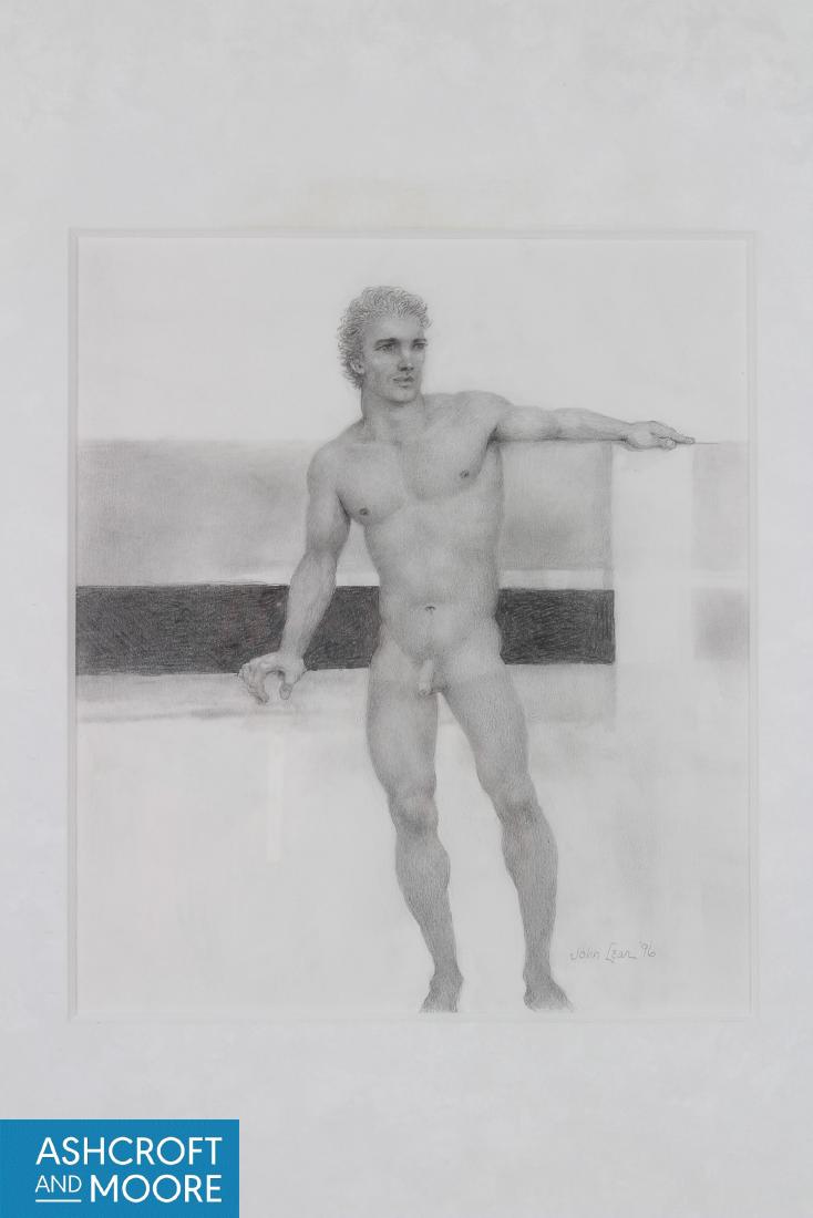 John B. Lear Jr. (Pennsylvania, 20th C) Male Nude: John B. Lear Jr. (Pennsylvania, 20th C) Male Nude Drawing. 27" x 25" Frame, 15" x 13" Sight.