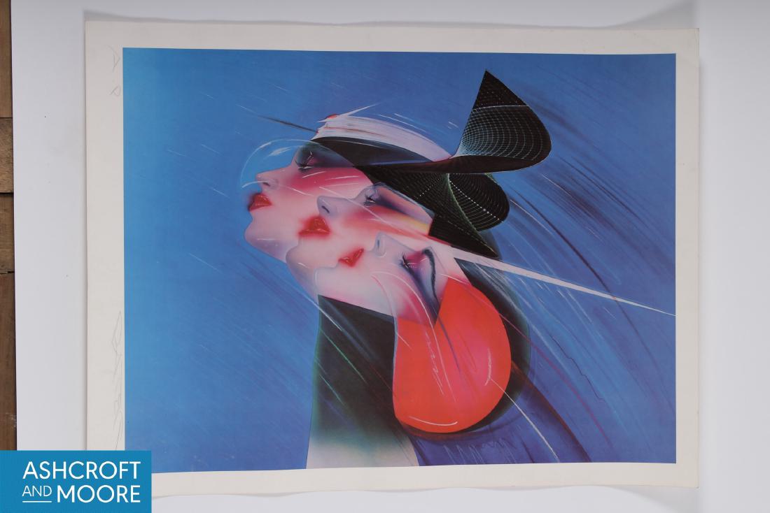 Pater Sato (Japanese, 20th C): Pater Sato (Japanese, 20th C) Space Stirs Lithograph. Signed artist's proof. Size: 25" x 19" sheet.
