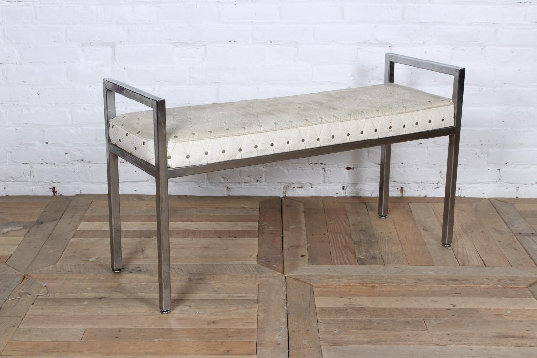 MCM Chrome Bench: Mid century modern chrome bench with studded upholstered set. Circa 1960/1970. Size: 22 1/2" H x 40" W x 14" D
