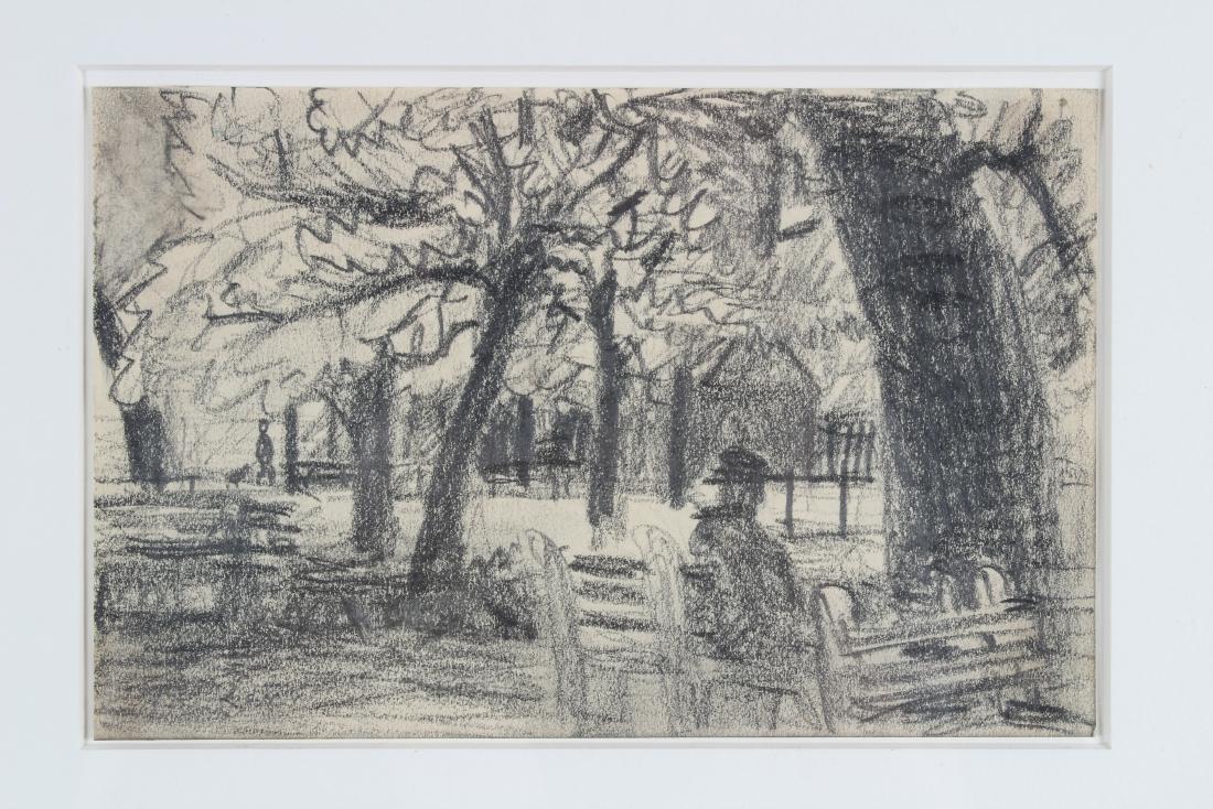 Wolf Kahn (b. 1927) In Stuyvesant Park Drawing: Wolf Kahn (b. 1927) In Stuyvesant Park Drawing. Circa 1949.