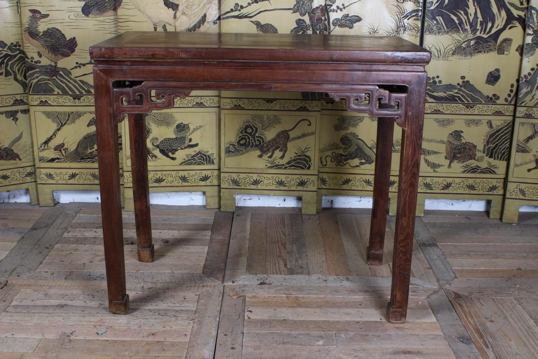 Chinese Altar Table: Chinese console table with canned apron straight legs. 20th century. Size: 33" H x 37" W x 18 1/2" D