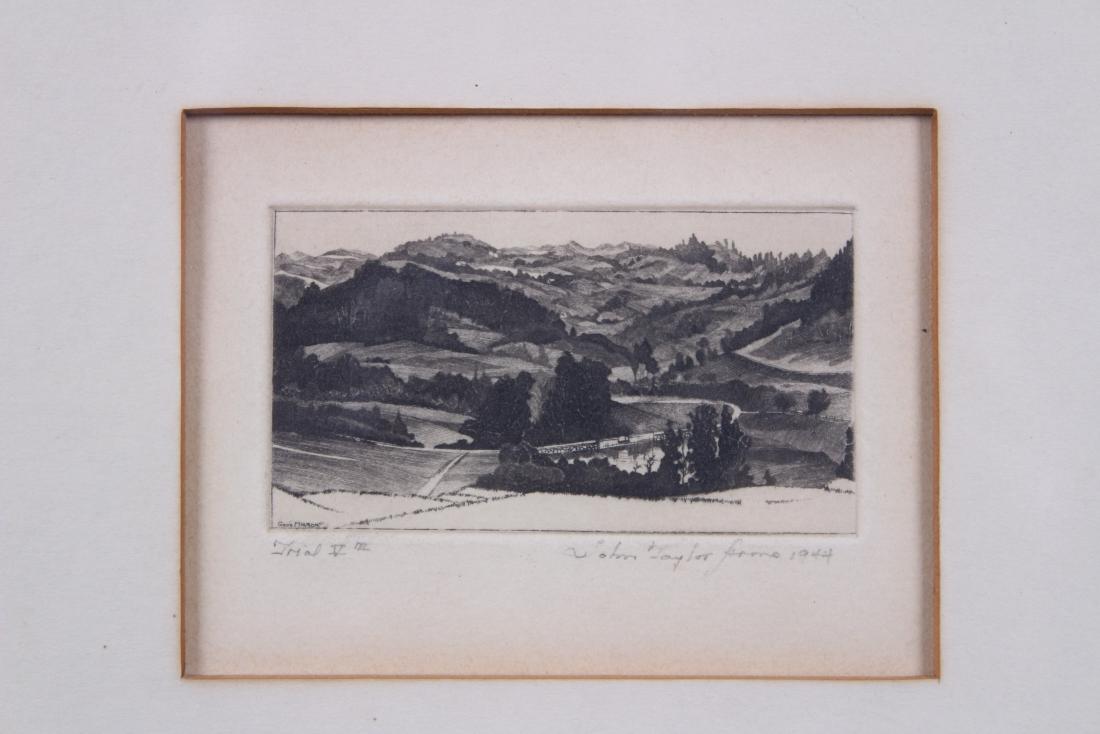 John Taylor Frome Etching: John Taylor Frome etching number V III dated 1944, good condition with some foxing, 14 3/4" x 10", 2 1/2" x 3"